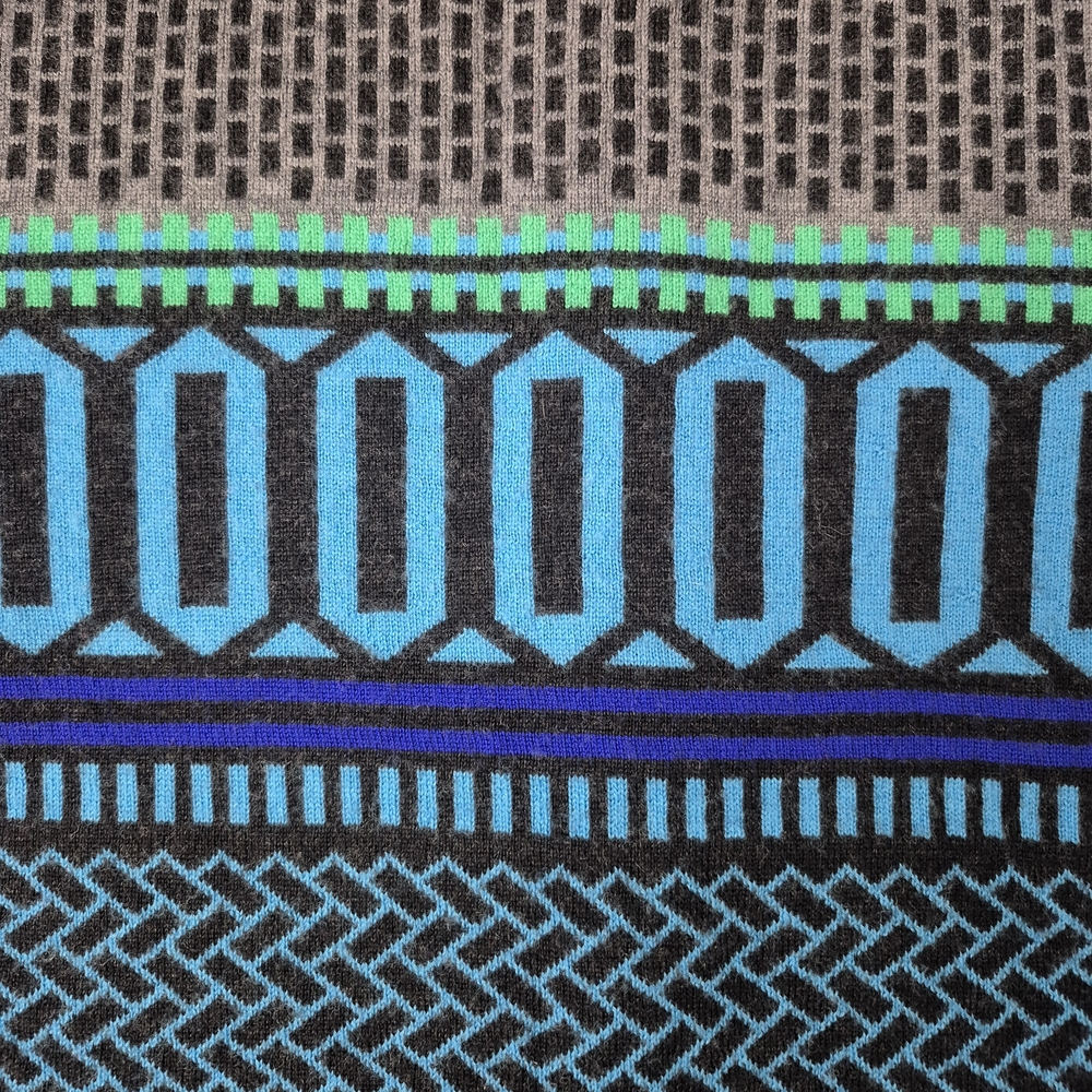 Krimson Klover 100% Merino Wool Full Zip Sweater Nordic Geometric Blue M - Picture 11 of 12